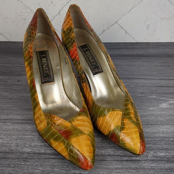 Vintage J Renee Leather Snake Skin Reptile Print Pump Heel Size 8.5 N Glam - Picture 1 of 11